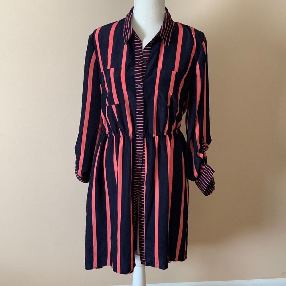 Cute High-low back cut out buttton down striped dress